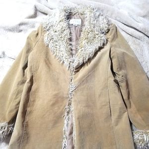 Faux Fur Trimmed Leather Coat